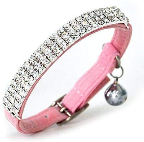 Kingkindshun 2pcs Collar para Gato de Terciopelo Suave Diseño de Bling Diamante con Campanas 11 Pulgadas para Gatos y Perros Pequeños