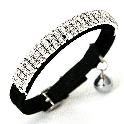 Kingkindshun 2pcs Collar para Gato de Terciopelo Suave Diseño de Bling Diamante con Campanas 11 Pulgadas para Gatos y Perros Pequeños