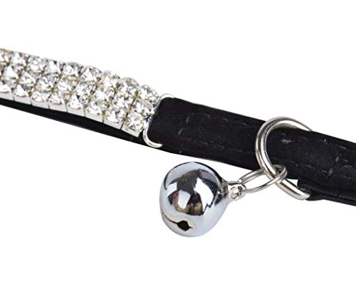 Kingkindshun 2pcs Collar para Gato de Terciopelo Suave Diseño de Bling Diamante con Campanas 11 Pulgadas para Gatos y Perros Pequeños