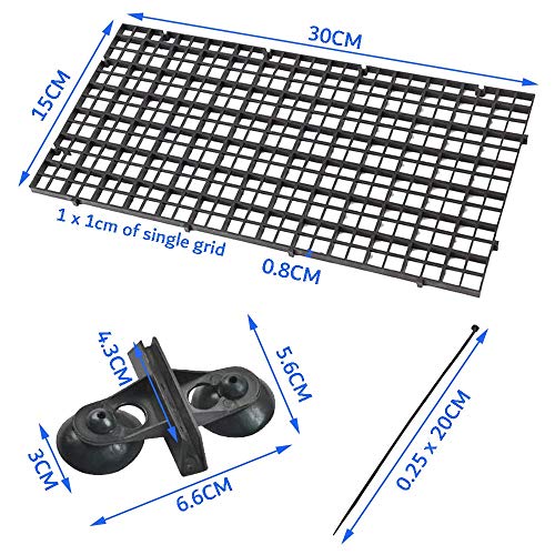 Kingrun 5 Piezas Separador de Acuario, Divisor de Acuario Rejilla de Plástico, Separador Bandeja para Peces, Malla Divisoria del Tanque del Acuario con 10 Clips de Ventosas y 10 Bridas para Cables