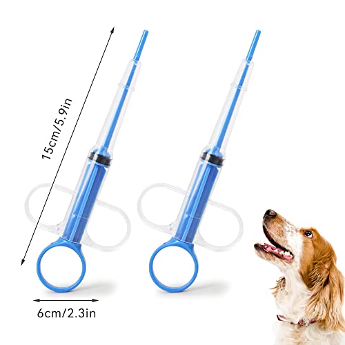 kiptyg Alimentador de Medicamentos para Mascotas, Jeringa de Silicona con Punta Suave, Mascotas Medicina Dispensador, Cápsula Píldora Agua Herramienta de Alimentación para Gatos Perros (2 Pcs, Azul)