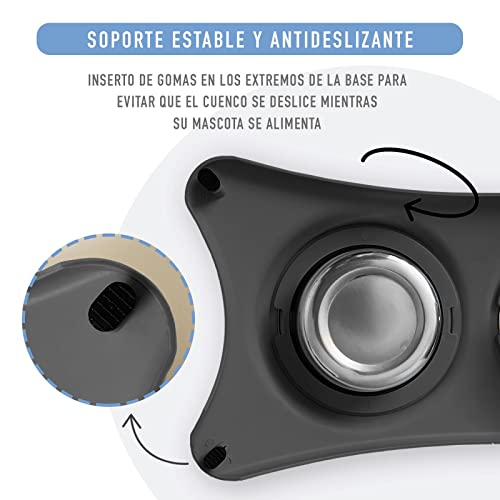 Kit de Comedero Doble de Acero Inoxidable más Pelotas de Juguete para Perros Pequeños y Medianos. Tazón Doble para Comida y Agua para Mascotas y 3 Pelotas de Tenis. (Gris)