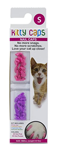 Kitty Caps Tapones de uñas para Gatos | Alternativa Segura y Elegante a la declusión | Detiene enganches y arañazos, pequeño (6 – 8 Libras), Morado Caliente y Rosa Fuerte