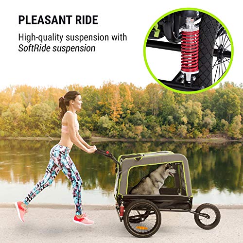 Klarfit Husky Vario 2 en 1 - Carrito para Perros, Carro para Perros, Cochecito Perro, Aprox. 240 litros de Volumen, Material: 600D Oxford Canvas, SmartSpace Concept, Carga máxima: 40 kg, Olivo