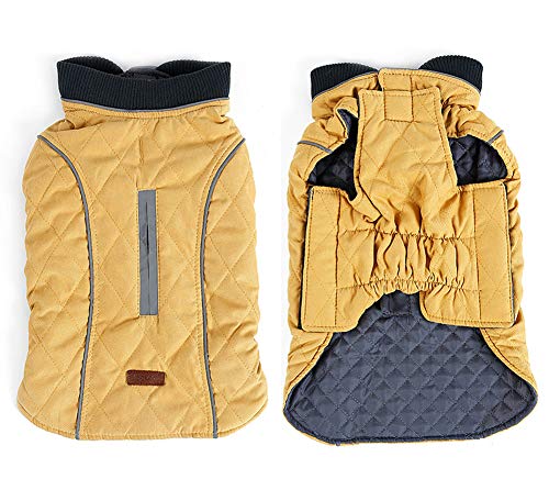 Komate Abrigo de Invierno para Perros Chaleco cálido con Vestido de Rayas Reflectantes para Perros pequeños medianos Grandes (XL (Cofre: 62-70 cm), Amarillo)