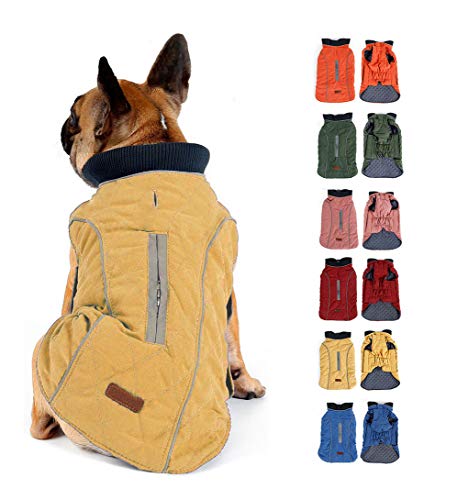 Komate Abrigo de Invierno para Perros Chaleco cálido con Vestido de Rayas Reflectantes para Perros pequeños medianos Grandes (XL (Cofre: 62-70 cm), Amarillo)