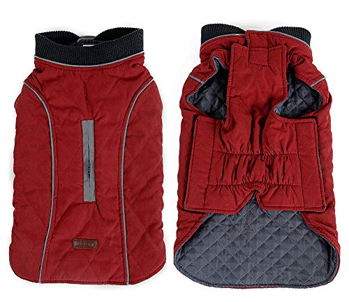 Komate Abrigo de Invierno para Perros Chaleco cálido con Vestido de Rayas Reflectantes para Perros pequeños medianos Grandes (XL (Cofre: 62-70 cm), Rojo)