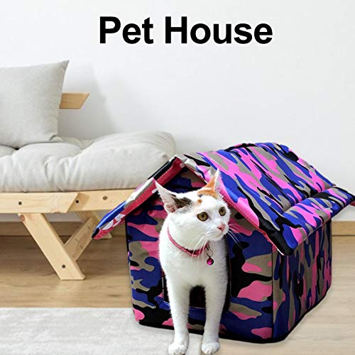 Kongxin Caseta para mascotas al aire libre, impermeable con camuflaje, seguro y cálido, casa para gatos calentita, casa para animales en interiores y exteriores