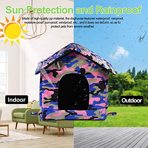 Kongxin Caseta para mascotas al aire libre, impermeable con camuflaje, seguro y cálido, casa para gatos calentita, casa para animales en interiores y exteriores