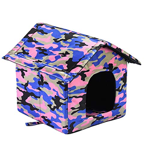 Kongxin Caseta para mascotas al aire libre, impermeable con camuflaje, seguro y cálido, casa para gatos calentita, casa para animales en interiores y exteriores