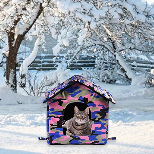 Kongxin Caseta para mascotas al aire libre, impermeable con camuflaje, seguro y cálido, casa para gatos calentita, casa para animales en interiores y exteriores