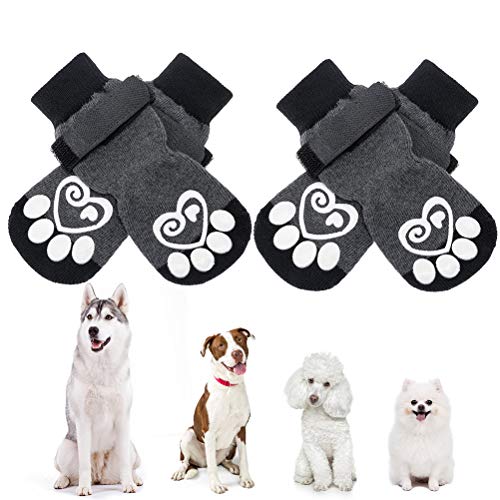 KOOLTAIL Calcetines para perros antideslizantes para perros con protector de huellas de perro, 2 pares de calcetines ajustables para perros para mascotas en interiores y exteriores