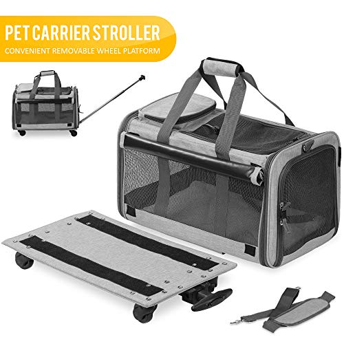 KOPEKS - Transportín para Mascotas con Ruedas Desmontables para Perros y Gatos pequeños y medianos, Color Gris Jaspeado