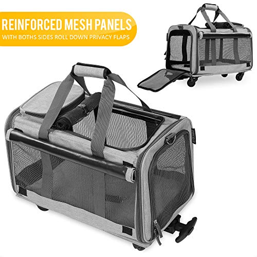 KOPEKS - Transportín para Mascotas con Ruedas Desmontables para Perros y Gatos pequeños y medianos, Color Gris Jaspeado