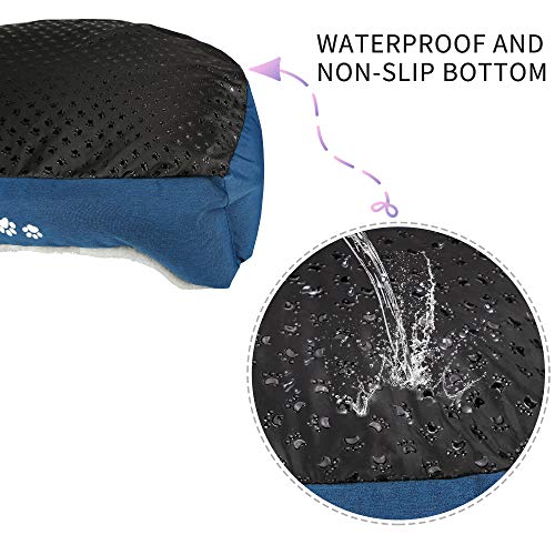 KROSER Cama de Perro con Almohada Reversible, Lavable a Máquina Cubiertas Extraíbles,Fondo Impermeable Antideslizante,65cm Cama para Mascota Pequeños y Gatos de hasta 11kg-Marrón Claro/Azul