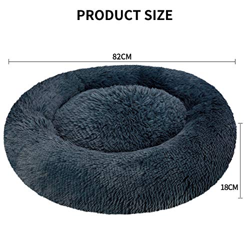 KROSER Cama para Perros Cama de Felpa para Mascota Redonda Rosquilla Grande Cachorro Autocalentamiento Domésticos Verano, Calmante, Portátil, Cómoda y Lavable,82cm(Gris Oscuro)