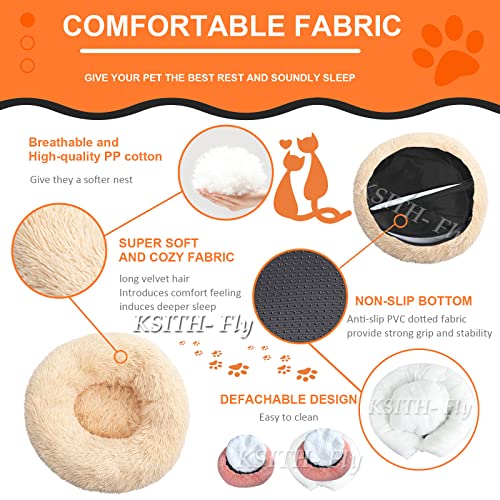 KSITH- Fly Cama para Mascotas Lavables Perros Gatos Antiestres ​Suave Cama Mascota Redonda Desenfundable Antideslizante ​Duradera Colchon Mascota- Apricot|| Ø50/20in(S)