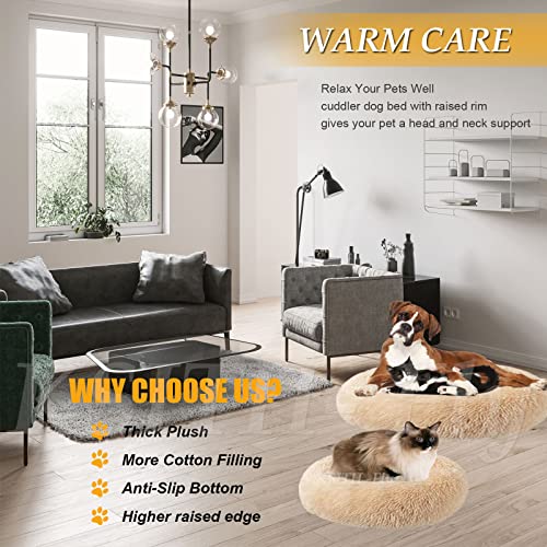 KSITH- Fly Cama para Mascotas Lavables Perros Gatos Antiestres ​Suave Cama Mascota Redonda Desenfundable Antideslizante ​Duradera Colchon Mascota- Apricot|| Ø50/20in(S)