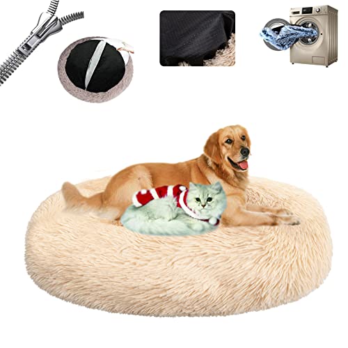 KSITH- Fly Cama para Mascotas Lavables Perros Gatos Antiestres ​Suave Cama Mascota Redonda Desenfundable Antideslizante ​Duradera Colchon Mascota- Apricot|| Ø50/20in(S)