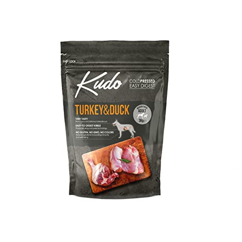 Kudo Pienso Seco Prensado en Frío para Perros Jóvenes. Receta Natural Junior Pavo y Pato. Sin Gluten. Todas Las Razas y Tamaños (3 Kg)