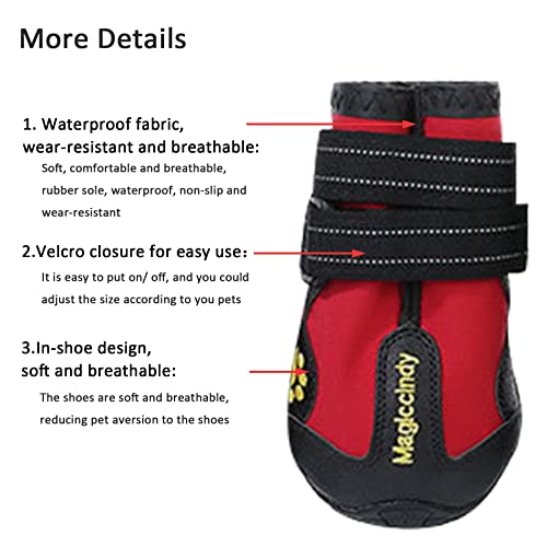 KUMAYES Botas para Perros 4pcs Zapatos Perro Antideslizante Botas Perro con Correa de Cierre Adjustable para Perros Protector de Pata de Botas para Perros (8#, Rojo)