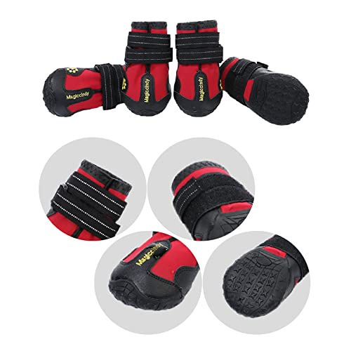 KUMAYES Botas para Perros 4pcs Zapatos Perro Antideslizante Botas Perro con Correa de Cierre Adjustable para Perros Protector de Pata de Botas para Perros (8#, Rojo)