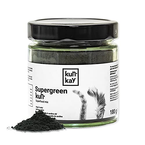 KUNKAY Supergreenkun Perros y Gatos - 180 g | Suplemento Natural para favorecer una Dieta Completa y equilibrada (espirulina, clorela y Aceite de Pescado)