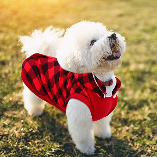 Kuoser Abrigo de Invierno para Perros a Cuadros, A Prueba de Viento, Acogedor para Clima Frío, Forro Polar, Chaqueta Reflectante con Sombrero Extraíble para Perros Pequeños y Medianos