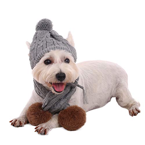 Kuoser - Juego de gorro y bufanda para perro, gorro de punto para mascotas, Navidad, invierno, cálido, accesorio para cuello, decoración de fiesta para perros pequeños, medianos y grandes