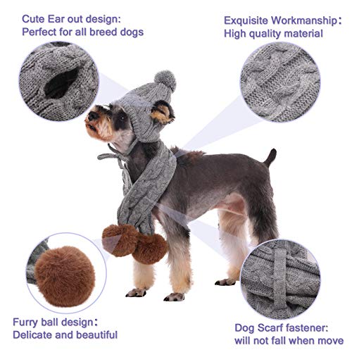 Kuoser - Juego de gorro y bufanda para perro, gorro de punto para mascotas, Navidad, invierno, cálido, accesorio para cuello, decoración de fiesta para perros pequeños, medianos y grandes