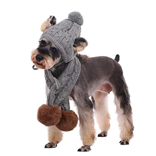 Kuoser - Juego de gorro y bufanda para perro, gorro de punto para mascotas, Navidad, invierno, cálido, accesorio para cuello, decoración de fiesta para perros pequeños, medianos y grandes