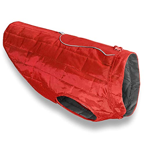 Kurgo Loft - Abrigo Reversible para Perros, Chaqueta Invierno para Mascotas, Impermeable, Reflectante - Rojo/Gris, XL