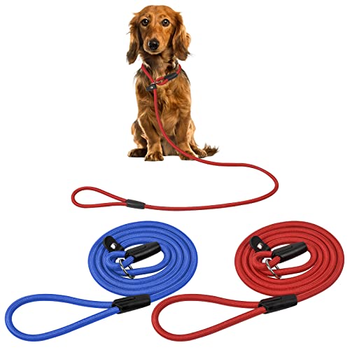 KYSUN 2 Piezas Correa Perro, Correa para Perros Ajustable, Correa de Adiestramiento para Perros, Correa de Entrenamiento Perro para Perros Medianos y Grandes, Azul y Rojo