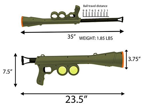 Lanzador de bolas de perro Bazooka cañón juguete con bolas y correa dispara hasta 50 pies