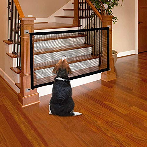 LAOSHIZI Gateras para Perros Barrera de Seguridad portátil Plegable para Cocina, Escaleras, Balcón Negro