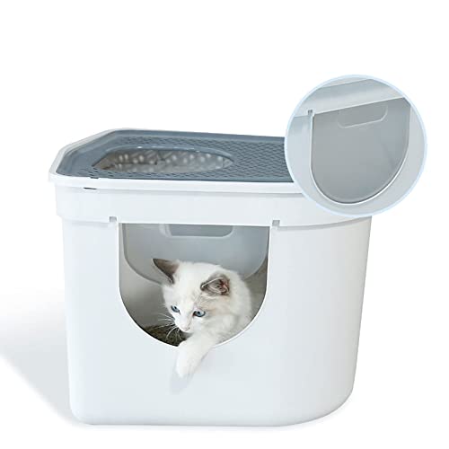 Large Fully Enclosed Litter Box Three- Door Top- out Cat Toilet Splash- Proof and Odor- Resistant Flip- Top Cat Toilet