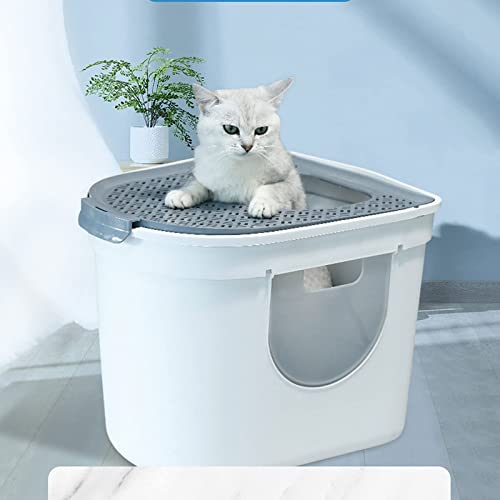 Large Fully Enclosed Litter Box Three- Door Top- out Cat Toilet Splash- Proof and Odor- Resistant Flip- Top Cat Toilet