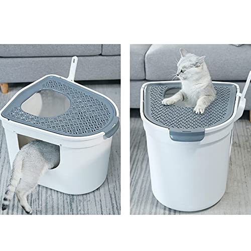 Large Fully Enclosed Litter Box Three- Door Top- out Cat Toilet Splash- Proof and Odor- Resistant Flip- Top Cat Toilet