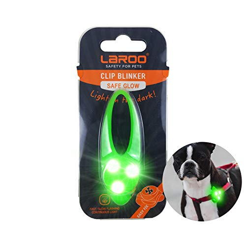 LaRoo Luz LED intermitente de seguridad para perros, gatos, colgante con 3 modos de parpadeo, luz de seguridad para paseos con el perro, deportes al aire libre (verde)