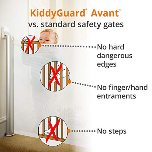 Lascal KiddyGuard Avant Barrera infantil elegante y discreta para escalera, red plegable y carcasa de aluminio cepillado, valla protectora, hasta 120 cm de ancho, negro