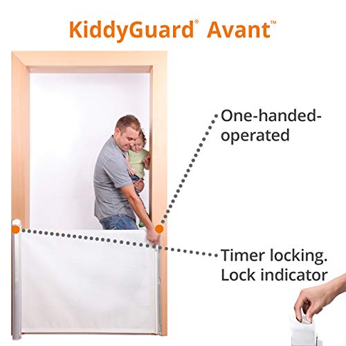 Lascal KiddyGuard Avant Barrera infantil elegante y discreta para escalera, red plegable y carcasa de aluminio cepillado, valla protectora, hasta 120 cm de ancho, negro