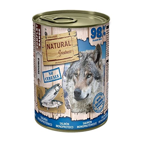 Latas Monoproteicas SALMÓN Natural Greatness para Perros 98% Salmón 6 Latas 400 grs | ANIMALUJOS