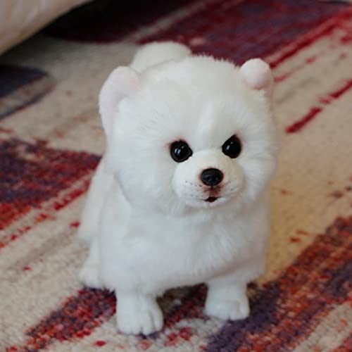 LDBJY Peluche de Perro Pomerania, muñeco de simulación de Perro, Juguetes de Peluche, Juguete súper Realista para Perros, para Amantes de Las Mascotas, Lujo, Blanco como la Nieve, 28 cm, Blanco