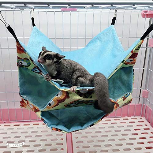 LeerKing Hamaca para roedores Cama Colgante Hámster Dormir Cómodo Nido con 3 Capas Laberinto geométrico para Animales pequeños Rata Sugar Glider Ardilla, Patrón de búho, 35 * 35 cm