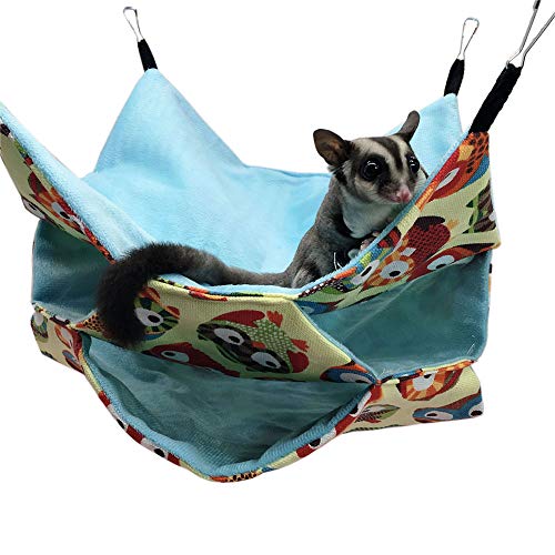 LeerKing Hamaca para roedores Cama Colgante Hámster Dormir Cómodo Nido con 3 Capas Laberinto geométrico para Animales pequeños Rata Sugar Glider Ardilla, Patrón de búho, 35 * 35 cm