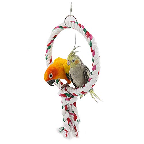 LeerKing Juguete del Pájaro Columpio Loro Percha de Cuerda de Algodón para Loros Juguetes para Masticar Guacamayo Periquito Cotorra, 1 Anillo