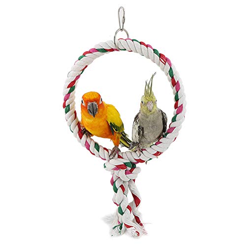 LeerKing Juguete del Pájaro Columpio Loro Percha de Cuerda de Algodón para Loros Juguetes para Masticar Guacamayo Periquito Cotorra, 1 Anillo