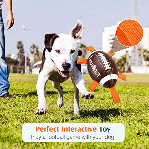 Lewondr Juguete de Rugby para Perros Pequeños y Medianos, Juguete Interactivo con 6 Cintas, 15cm Pelota Interesante para Juego Interior, Deportes Acuáticos al Aire Libre, Marrón/Blanco/Naranja