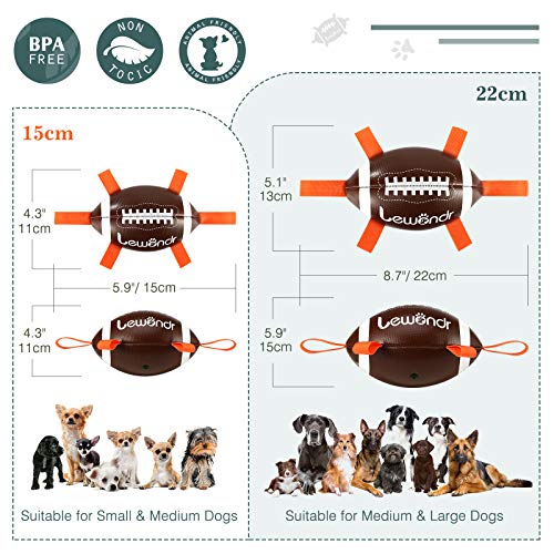 Lewondr Juguete de Rugby para Perros Pequeños y Medianos, Juguete Interactivo con 6 Cintas, 15cm Pelota Interesante para Juego Interior, Deportes Acuáticos al Aire Libre, Marrón/Blanco/Naranja