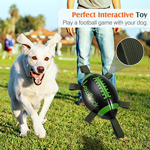 Lewondr Juguete de Rugby para Perros Pequeños y Medianos, Juguete Interactivo con 6 Cintas, 22cm Pelota Interesante para Juego Interior, Deportes Acuáticos al Aire Libre, Negro/Verde/Verde Militar